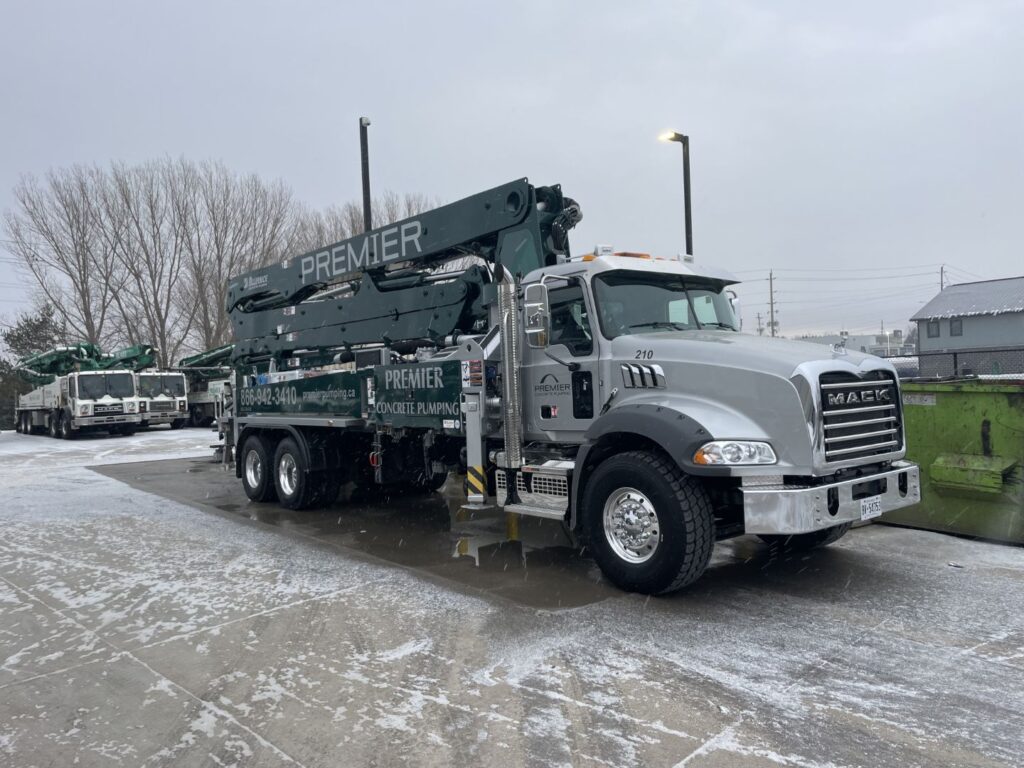 38m boom pump truck from Premier Concrete Pumping in Southern Ontario - Alliance and Putzmeister trucks