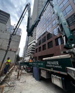 Concrete boom pump pour in tight spaces in Downtown Toronto with Range Limiting System