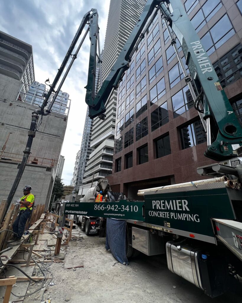 Concrete boom pump pour in tight spaces in Downtown Toronto with Range Limiting System